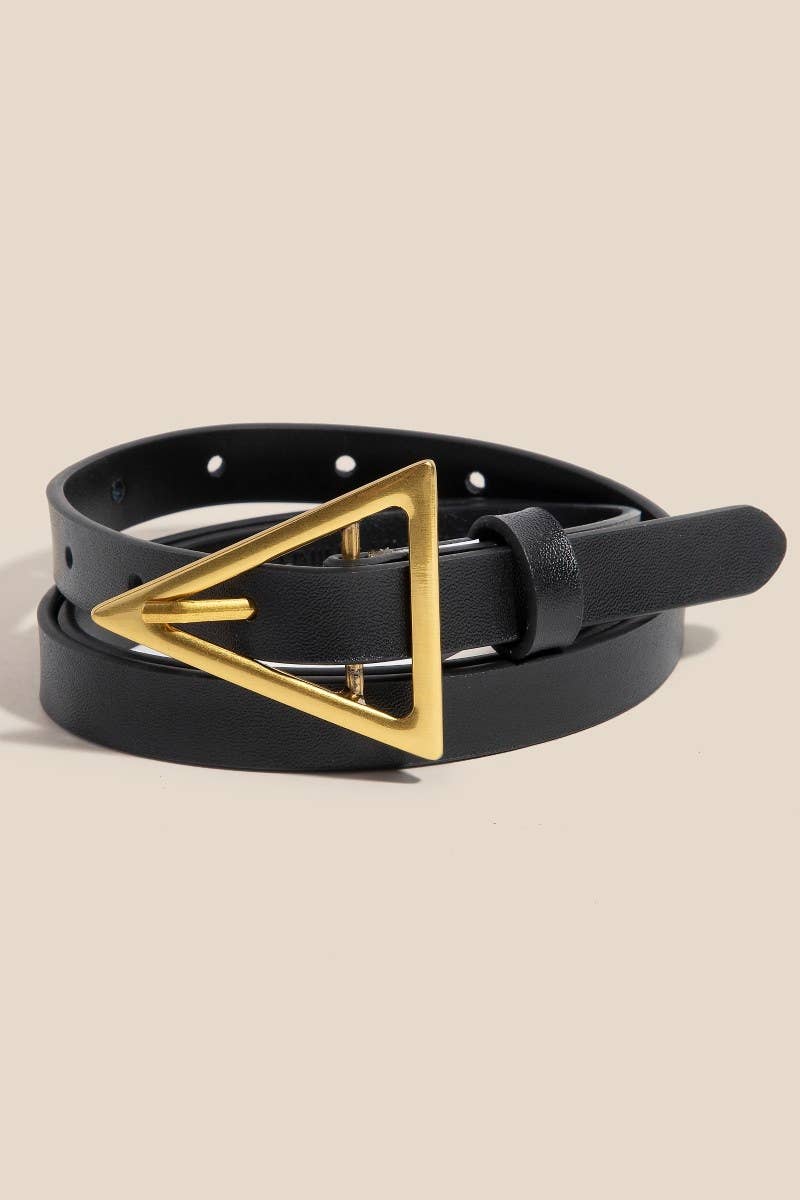 black faux leather triangle belt