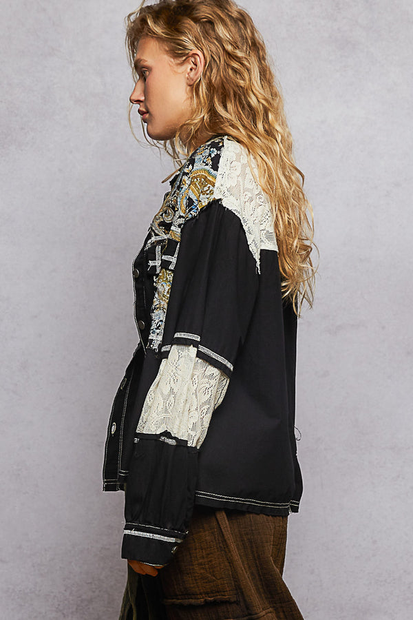black lace patchwork shacket