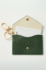 Two Tone Snake Skin Card Holder Key Chain- Green