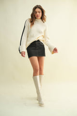 cold contrast mock neck sweater