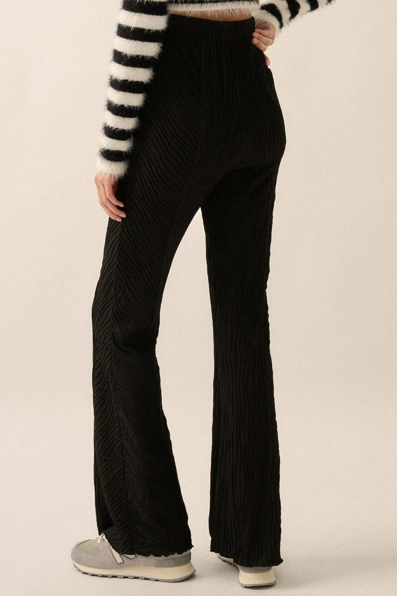 wavy ribbed knit flare pants