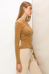 classic layering long sleeve top - pale brown