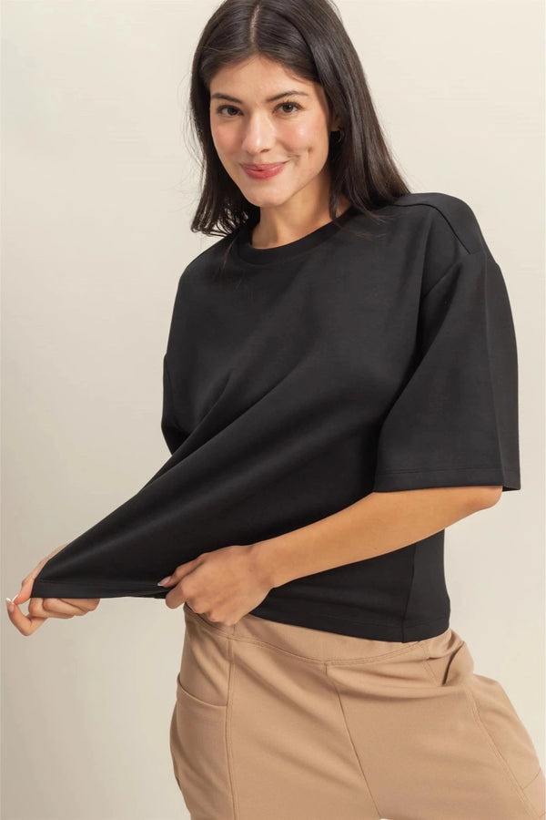 effortless black short sleeve top