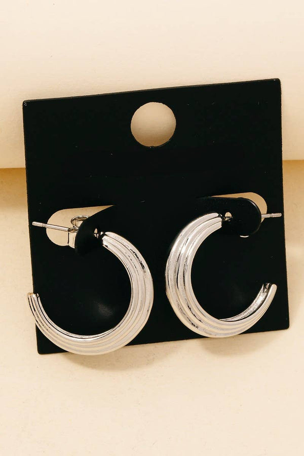 Silver Ridged Hoop Earrings