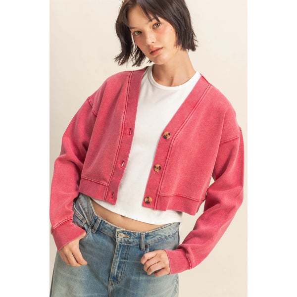 redwood cropped terry cardigan