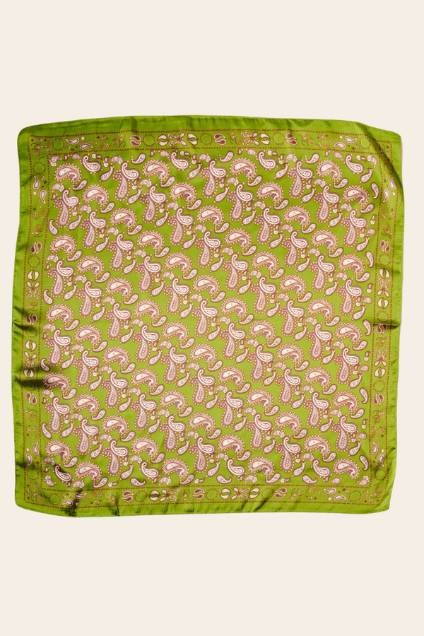 Classic Paisley Satin Bandana -Olive