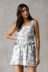 toile blue bow corseted top