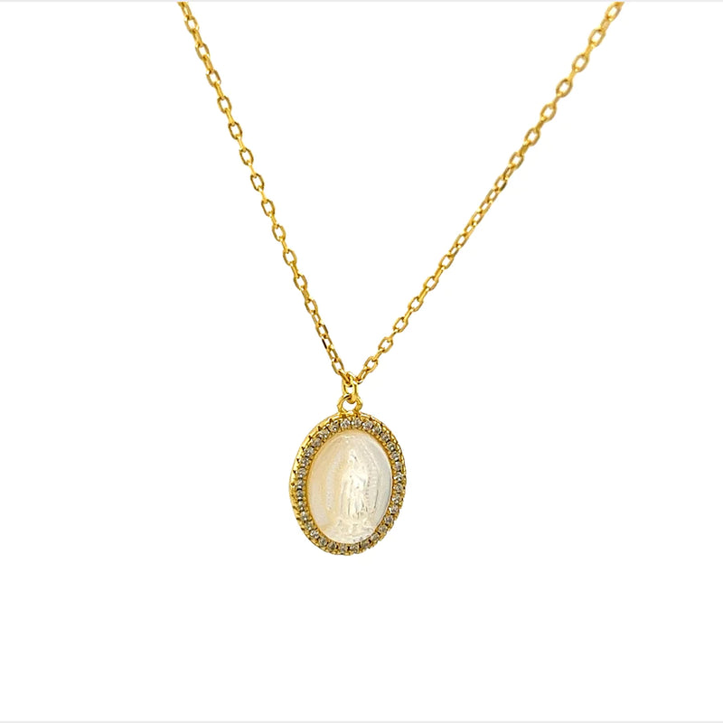 virgin mary mother of pearl necklace