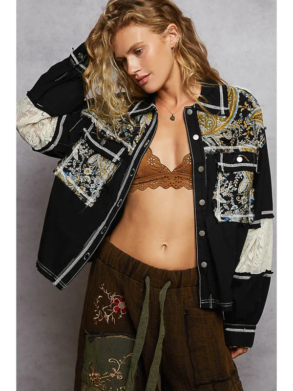 black lace patchwork shacket