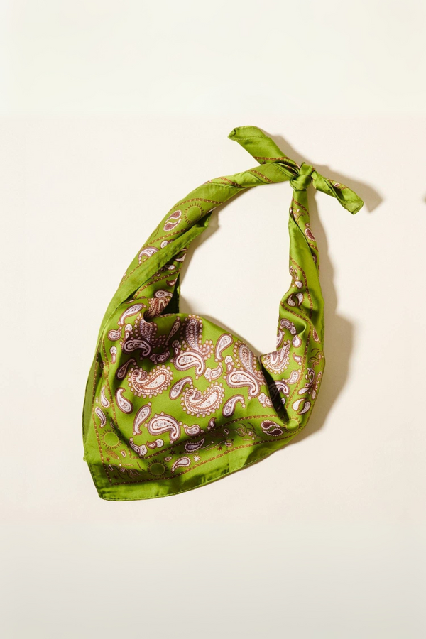 Classic Paisley Satin Bandana -Olive