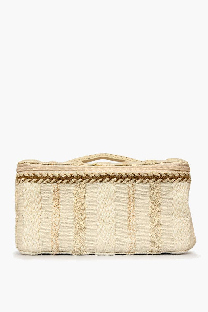 Fiona Cotton Cosmetic Case: Beige/White