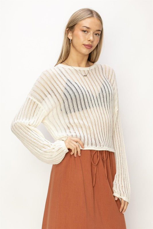 seeing me cream knit top