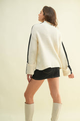 cold contrast mock neck sweater