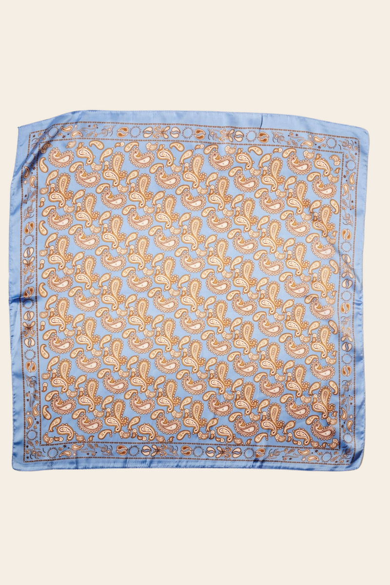 Classic Paisley Satin Bandana- Blue