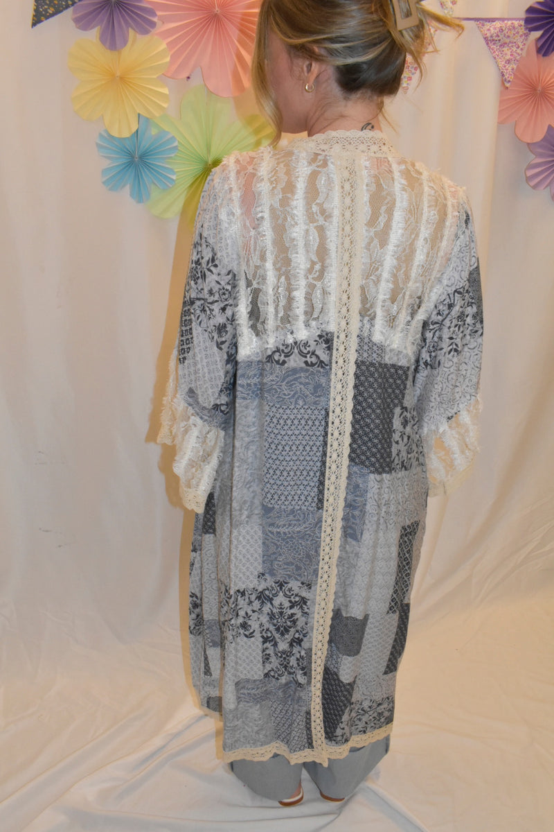 blue breeze patchwork kimono