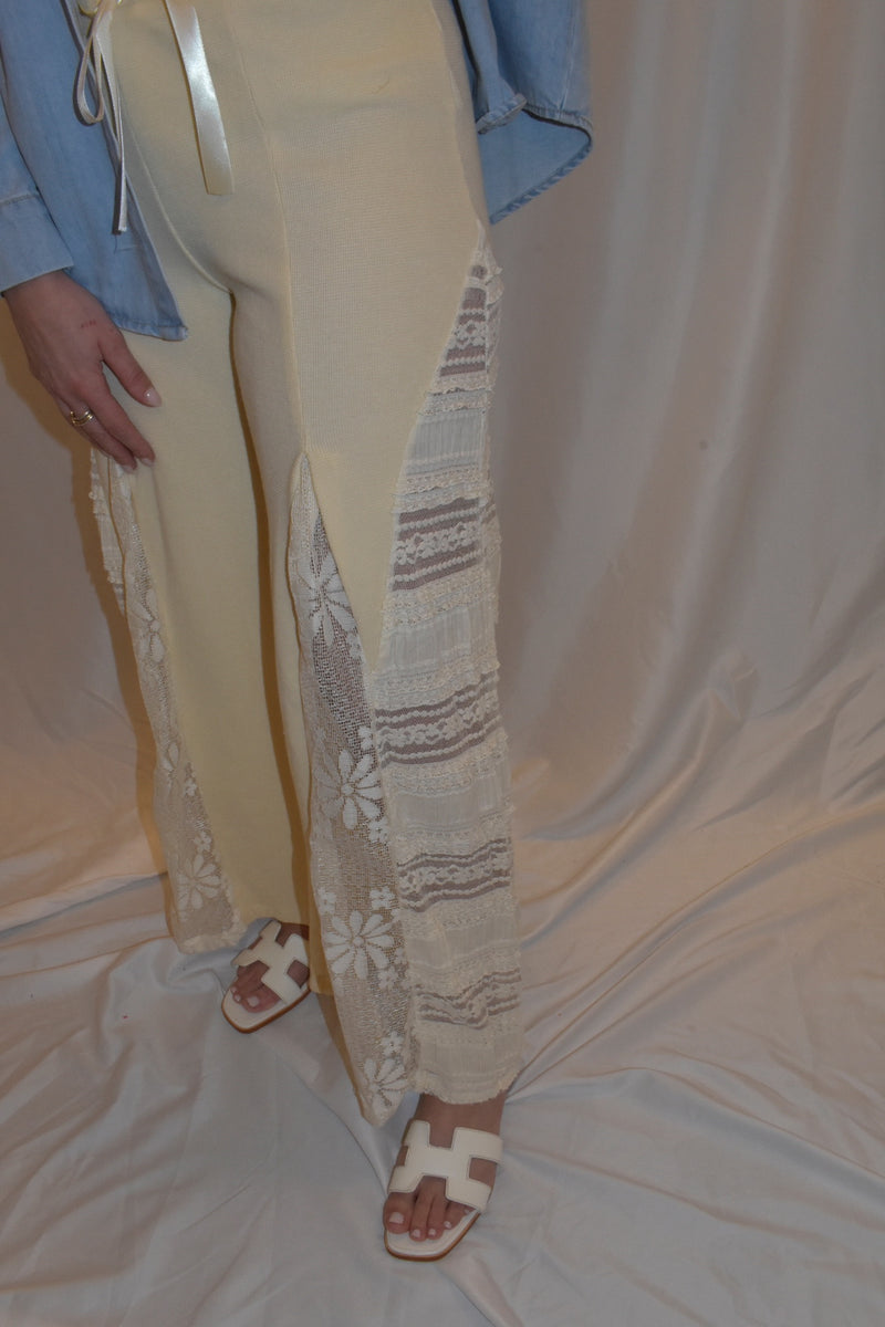 lace split hem wide leg pants