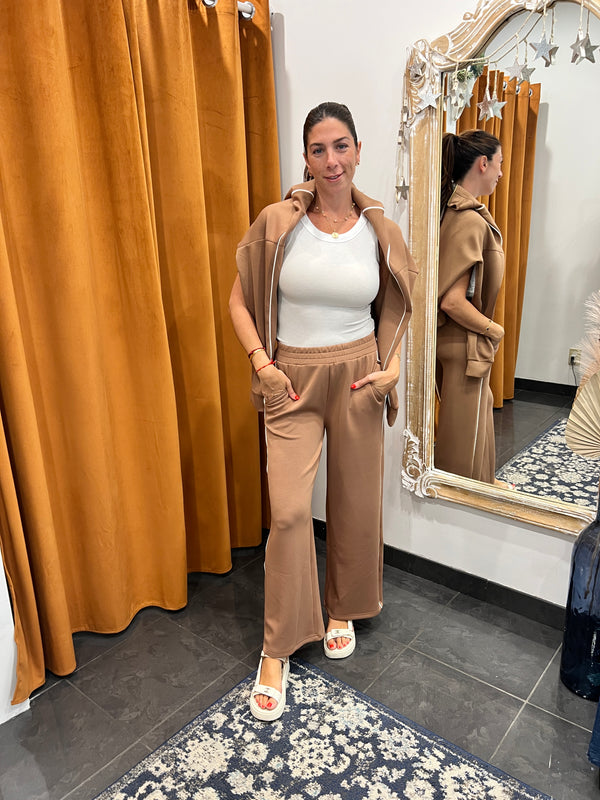 toffee cloud fleece wide leg pants