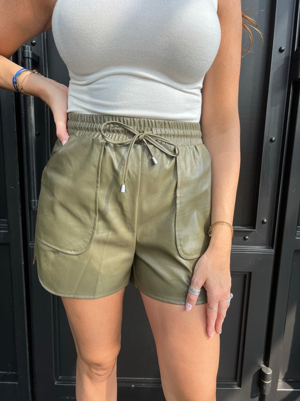 turning leaves faux leather shorts