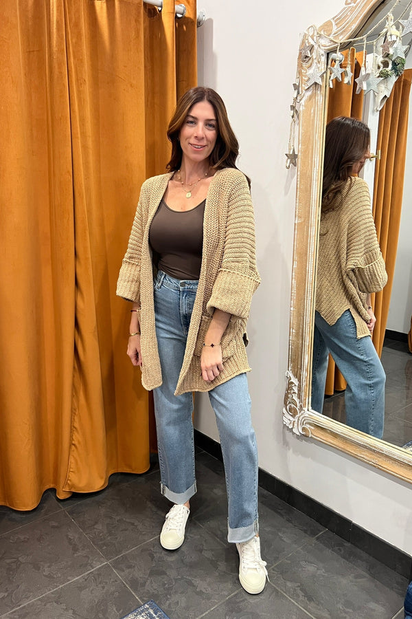 powdered cocoa chunky knit cardigan