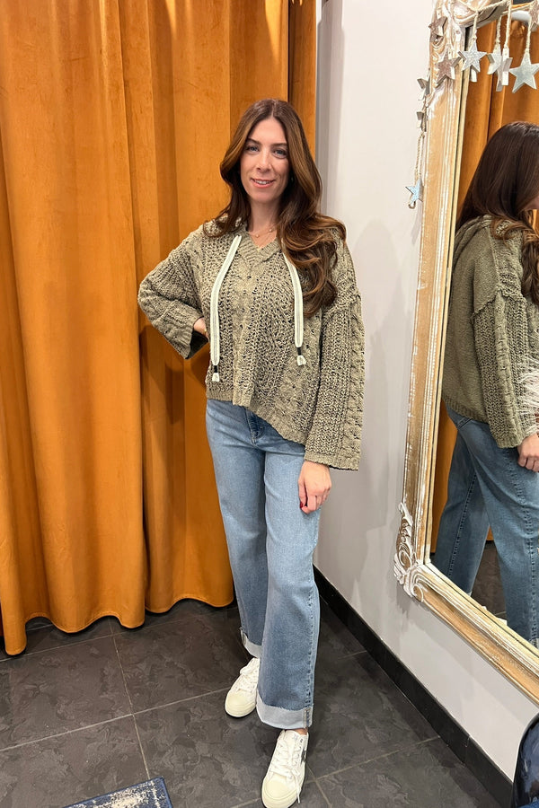 moss hooded knit cardigan