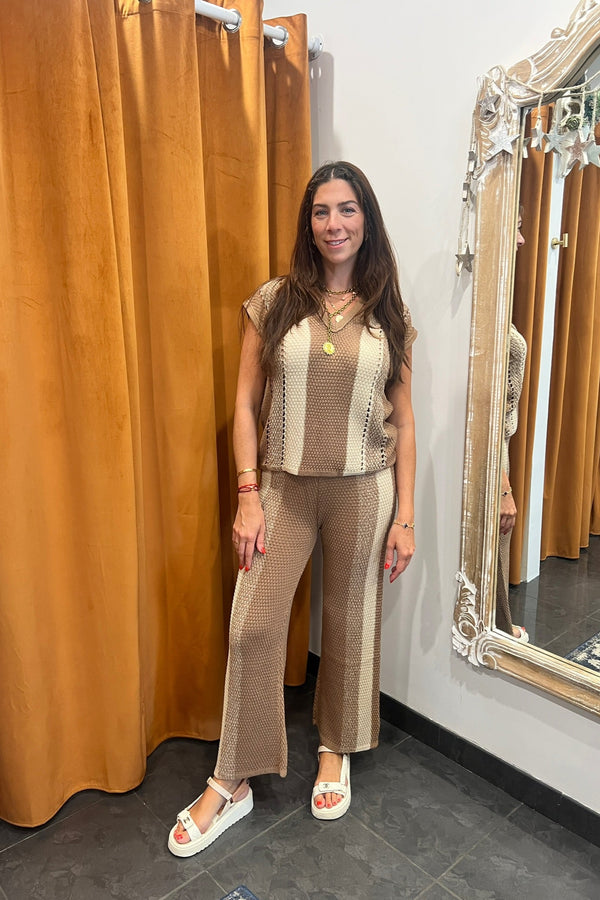 mocha latte striped knit pants