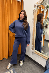 deep denim ribbed turtleneck sweatshirt