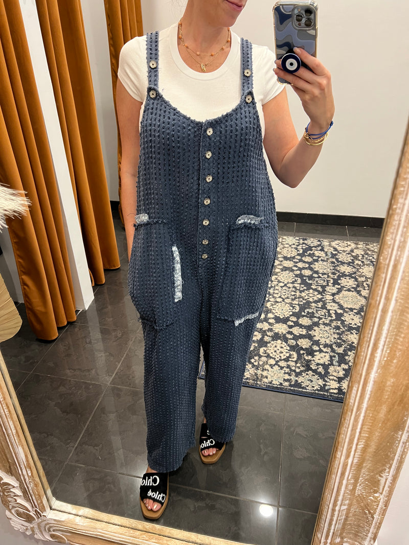 indigo patchwork jumpsuit