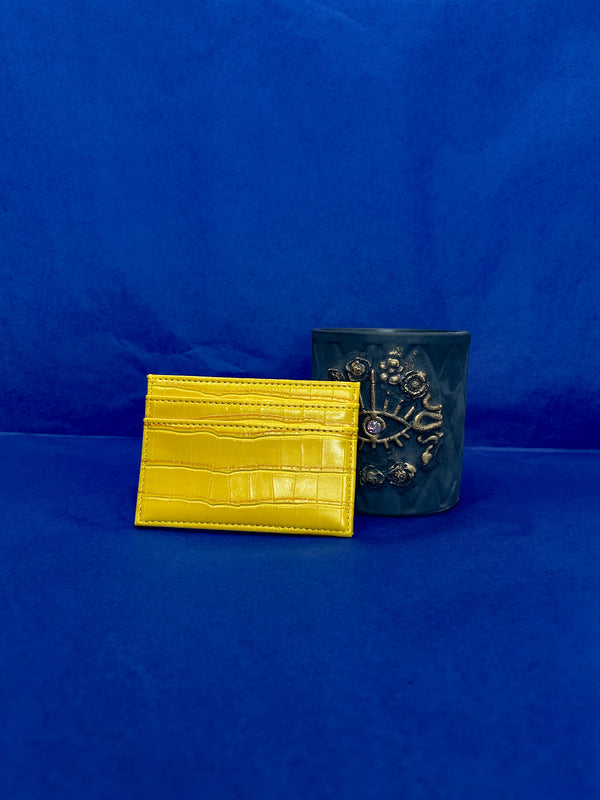 yellow croc card holder wallet