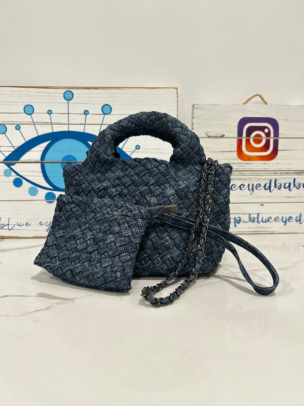 denim blue weaved bag