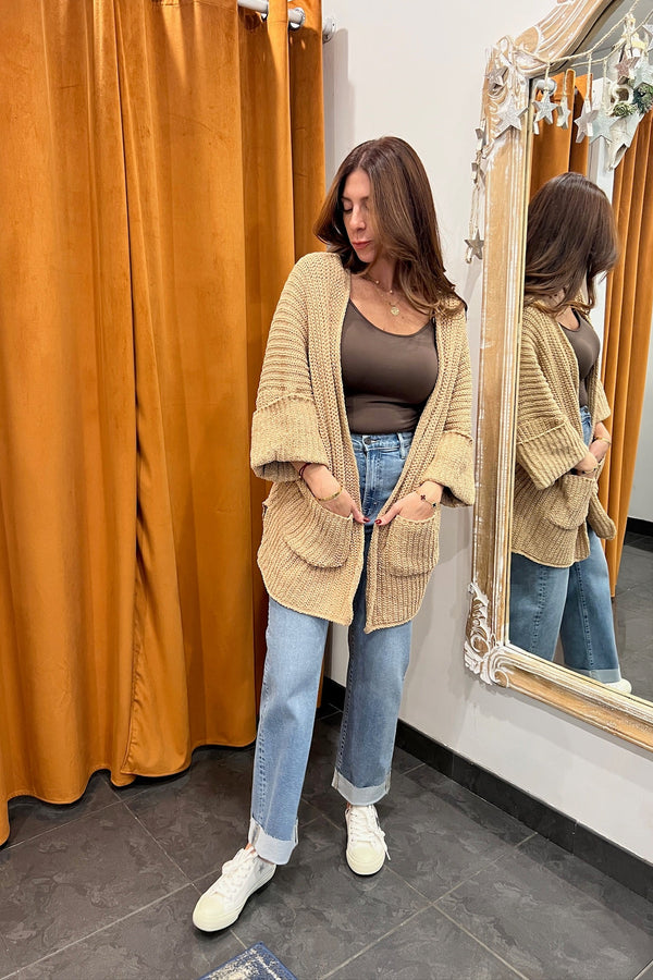 powdered cocoa chunky knit cardigan