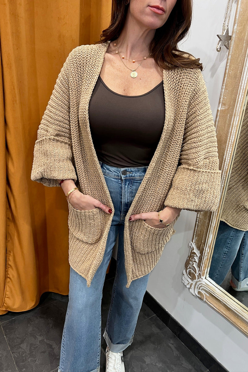 powdered cocoa chunky knit cardigan
