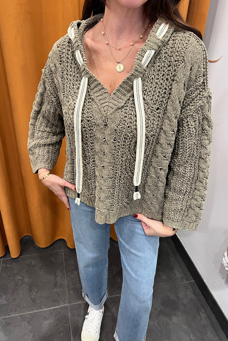 moss hooded knit cardigan