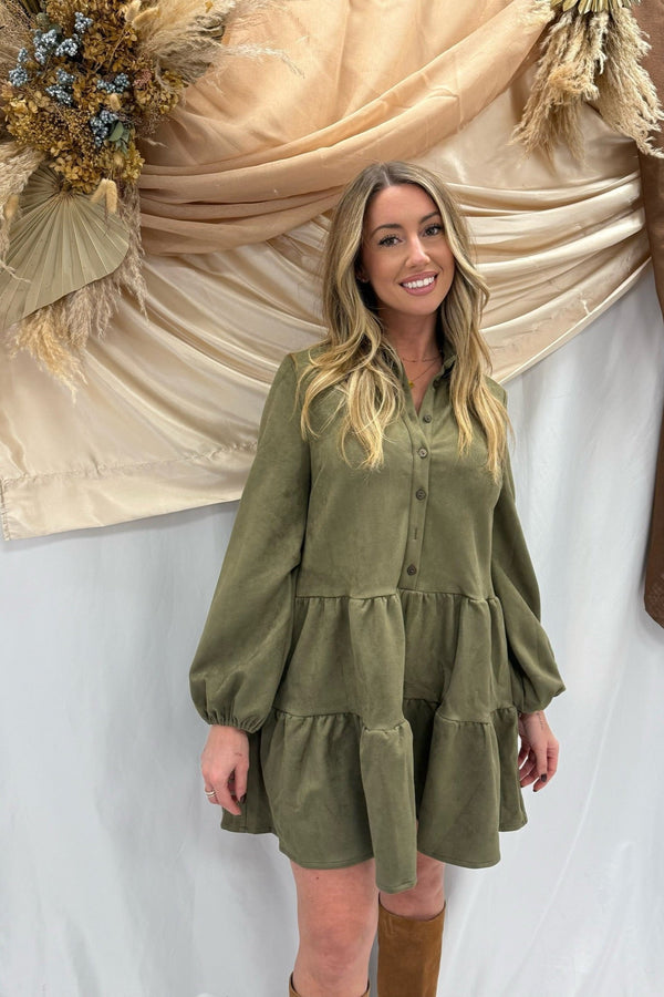 olive twist suede dress