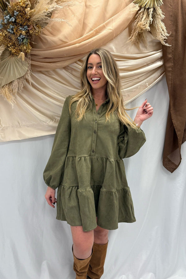 olive twist suede dress