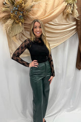 addison faux leather pants- dark green