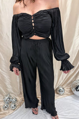 struck midnight black pleated blouse