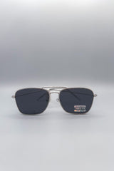 black tinted silver frame aviator sunglasses