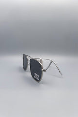 black tinted silver frame aviator sunglasses