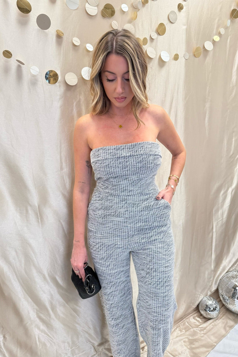 grey sleigh strapless jumpsuit