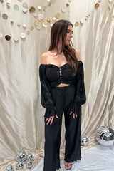 struck midnight black pleated set