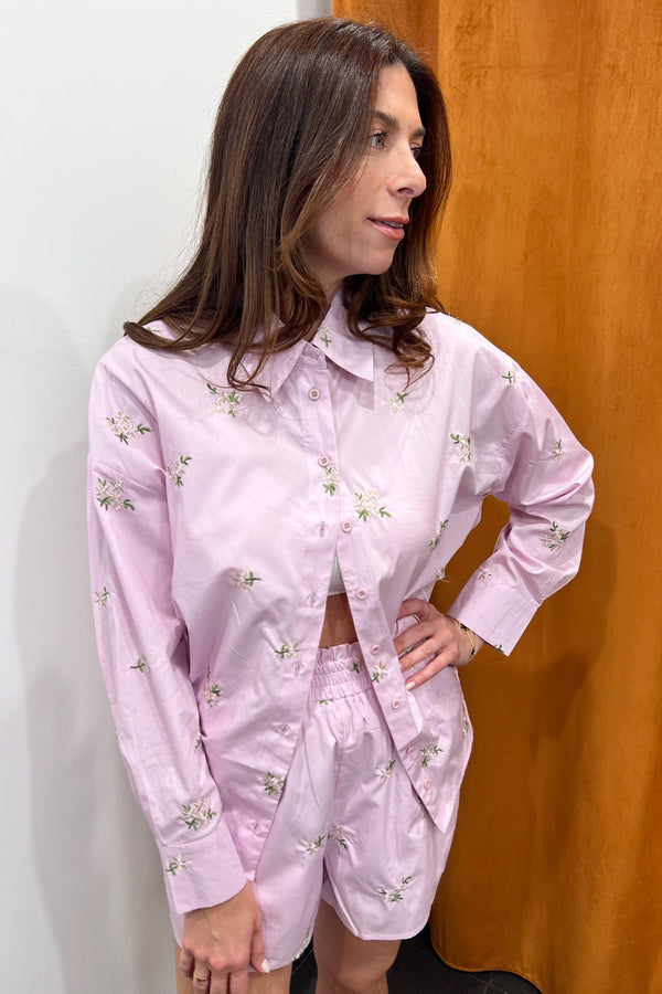 lavender bloom embroidered short set