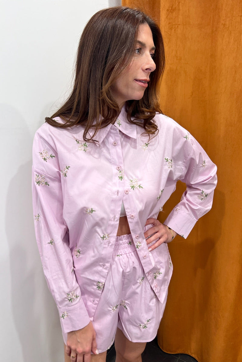 lavender bloom embroidered short set