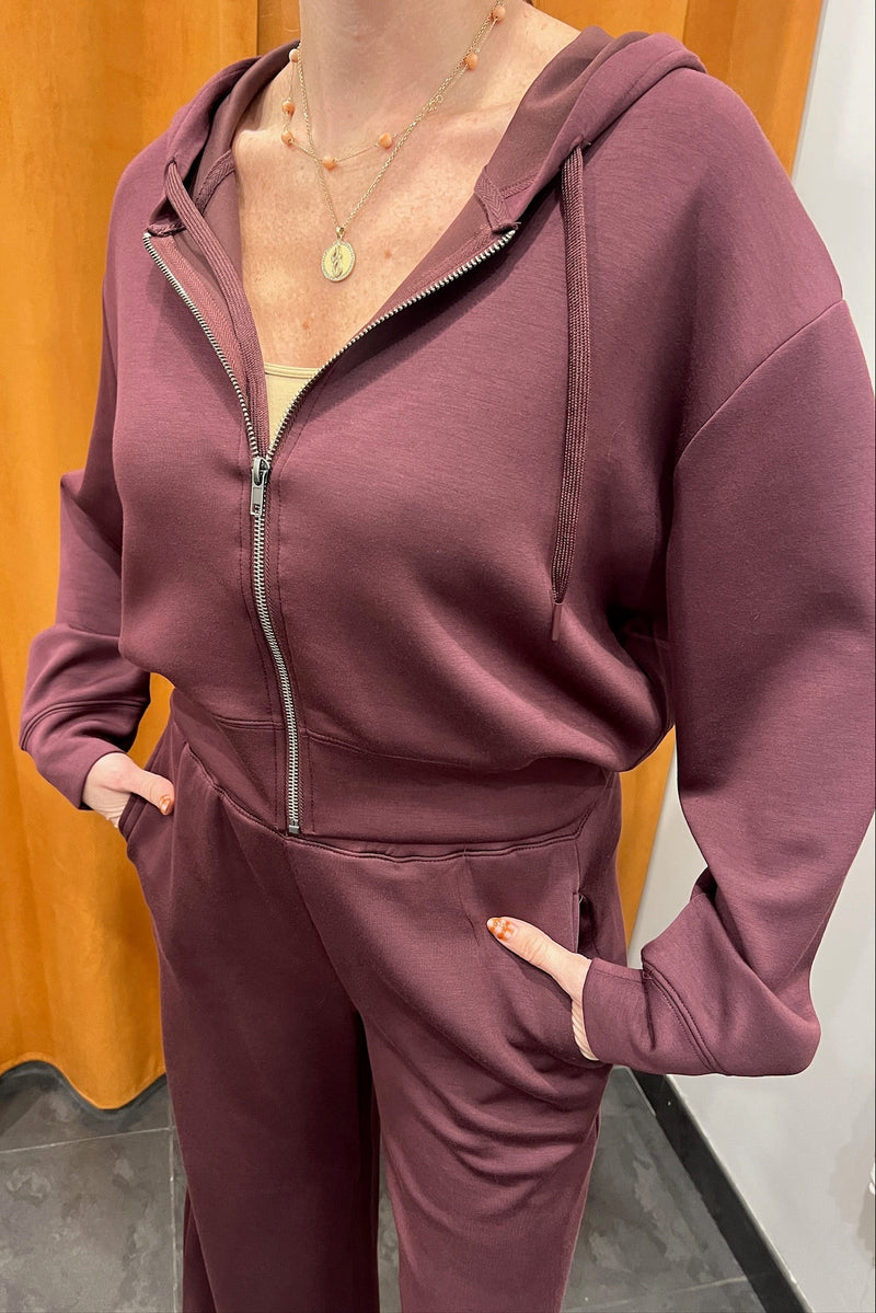 merlot truffle cloud fleece zip up