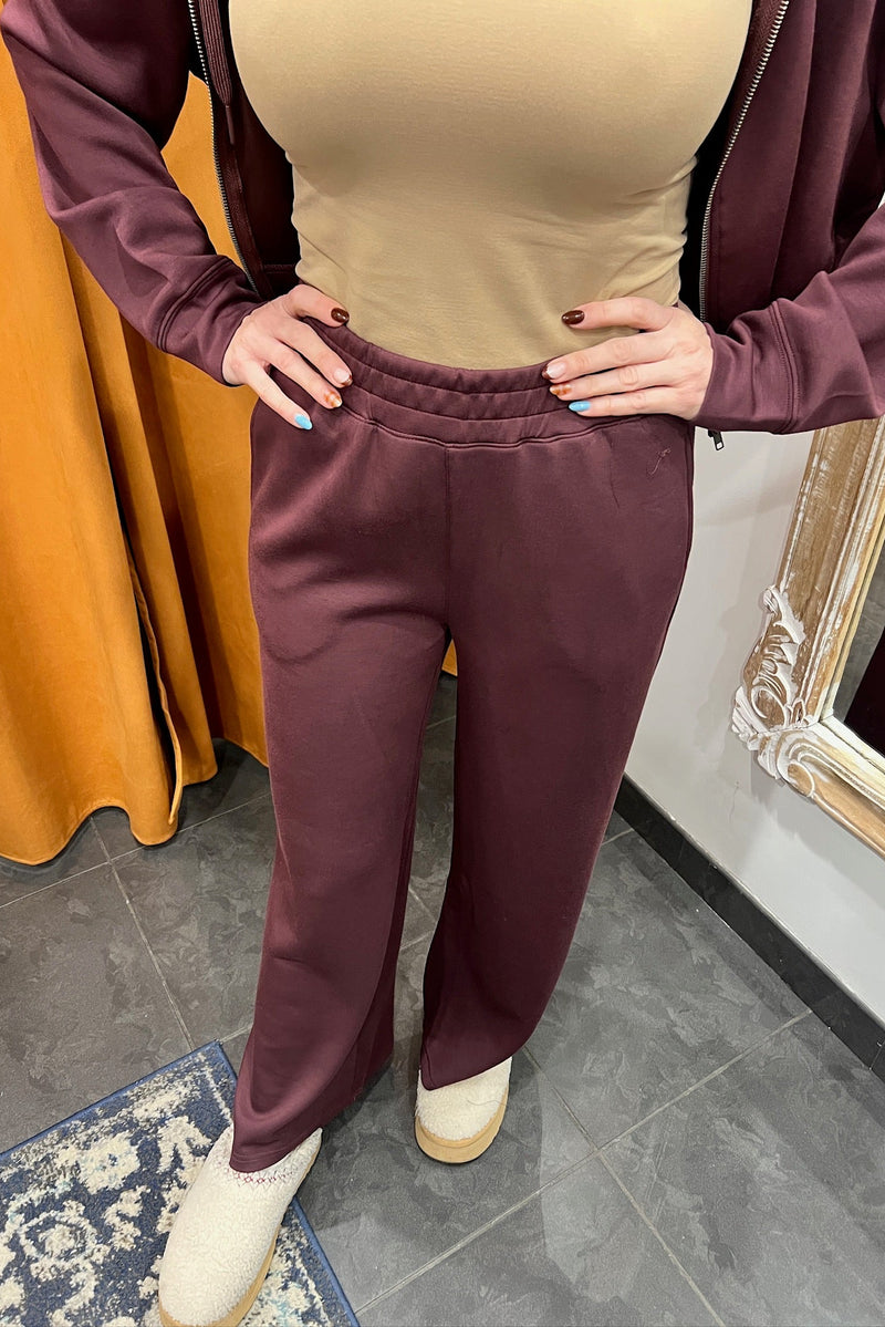 merlot truffle cloud fleece flare pants