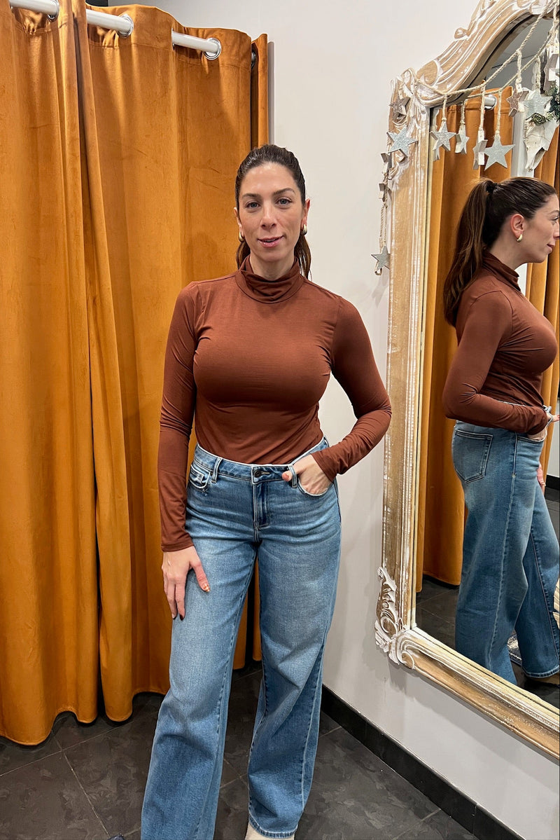 always sleek turtleneck top- chestnut