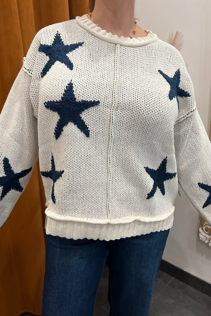 she's a star jaquard knit sweater