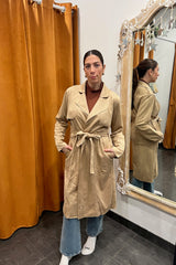 classic camel microsuede trench coat