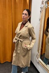 classic camel microsuede trench coat