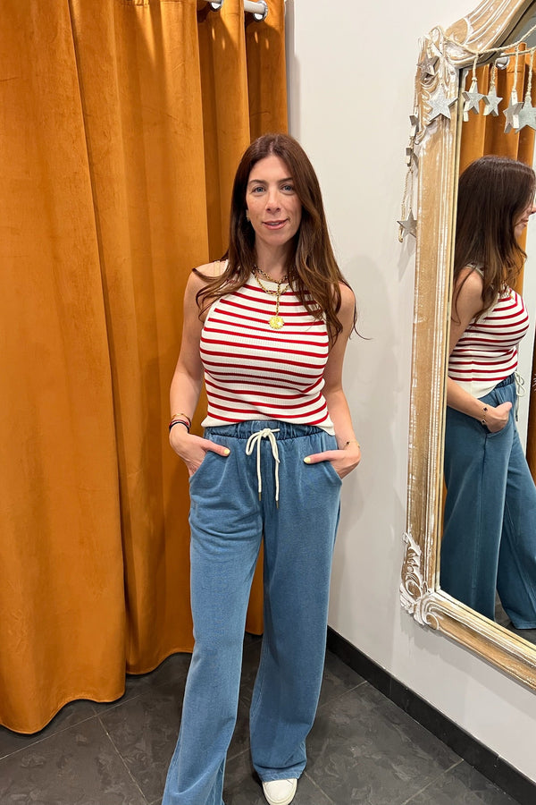 double down terry denim pants
