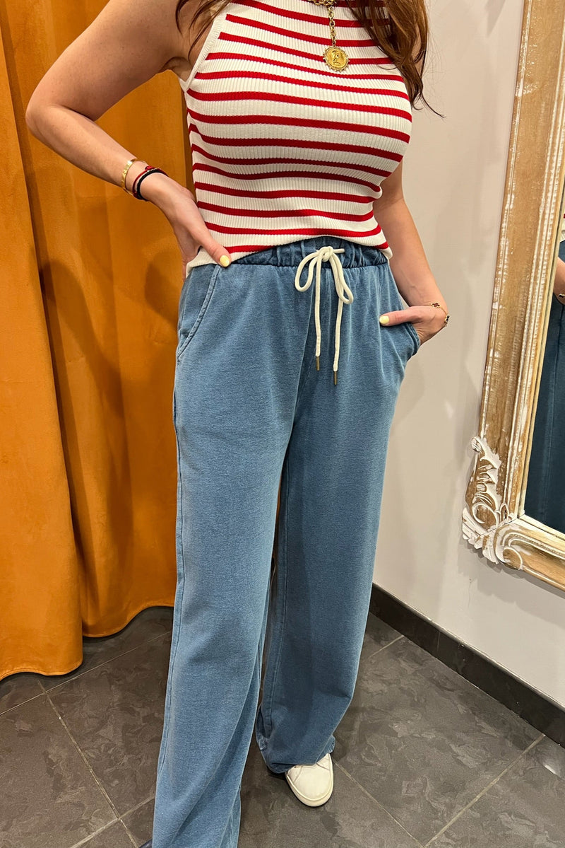 double down terry denim pants